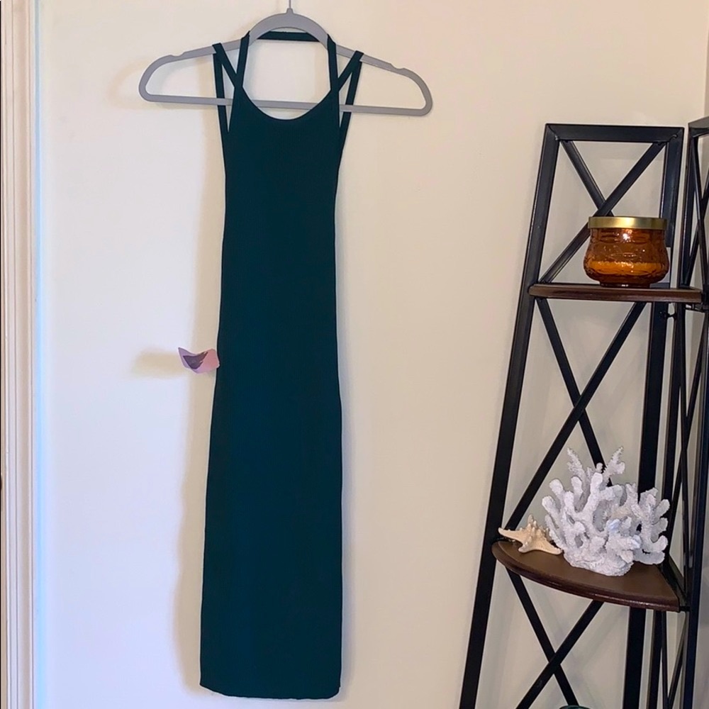 NEW Backless Ribbed Dark Green Midi Bodycon Dress
